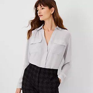 NEVER WORN Ann Taylor Camp Shirt XL in Light Gray